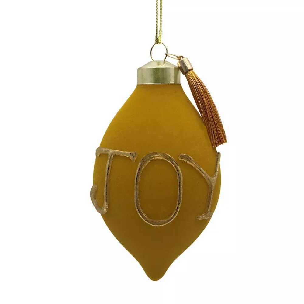 St. Nicholas Square Flocked Green Joy Sentiment Ornament